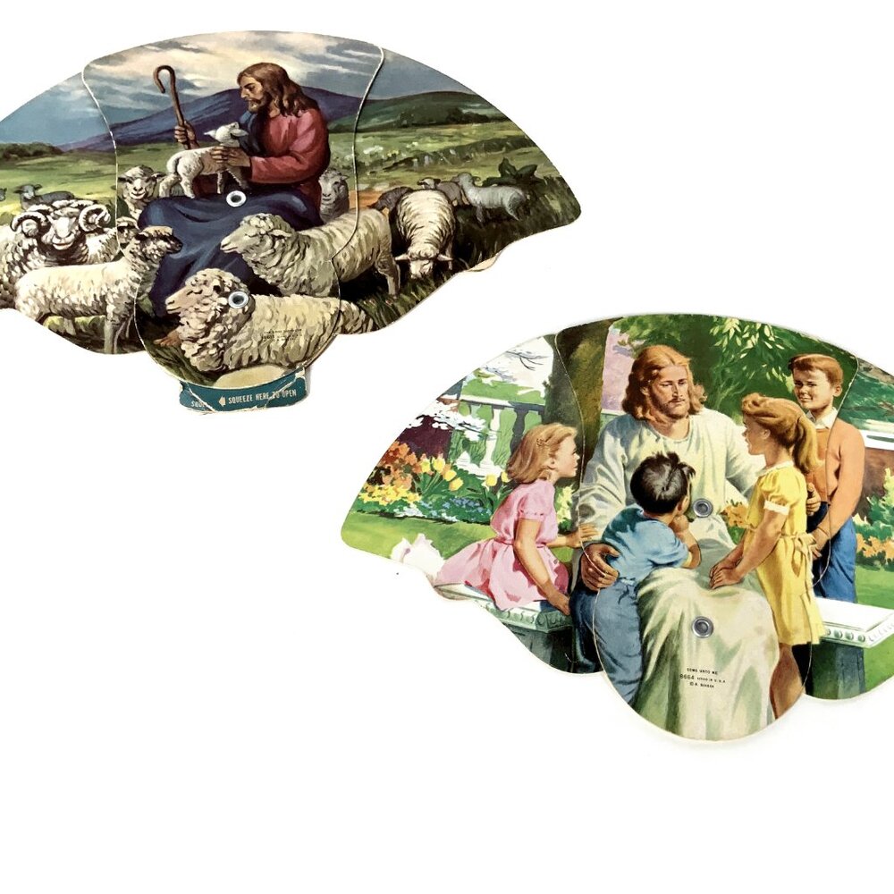 1930-40s 2 Lot 3 Panel Hand Fans Funeral Advertising Spring Grove & Hanover PA